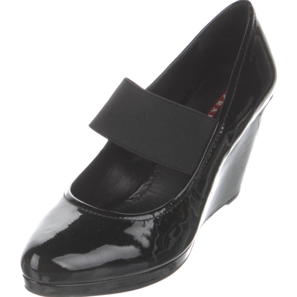 Prada Black Patent Leather Wedges Size 8.5 - Picture 4 of 17